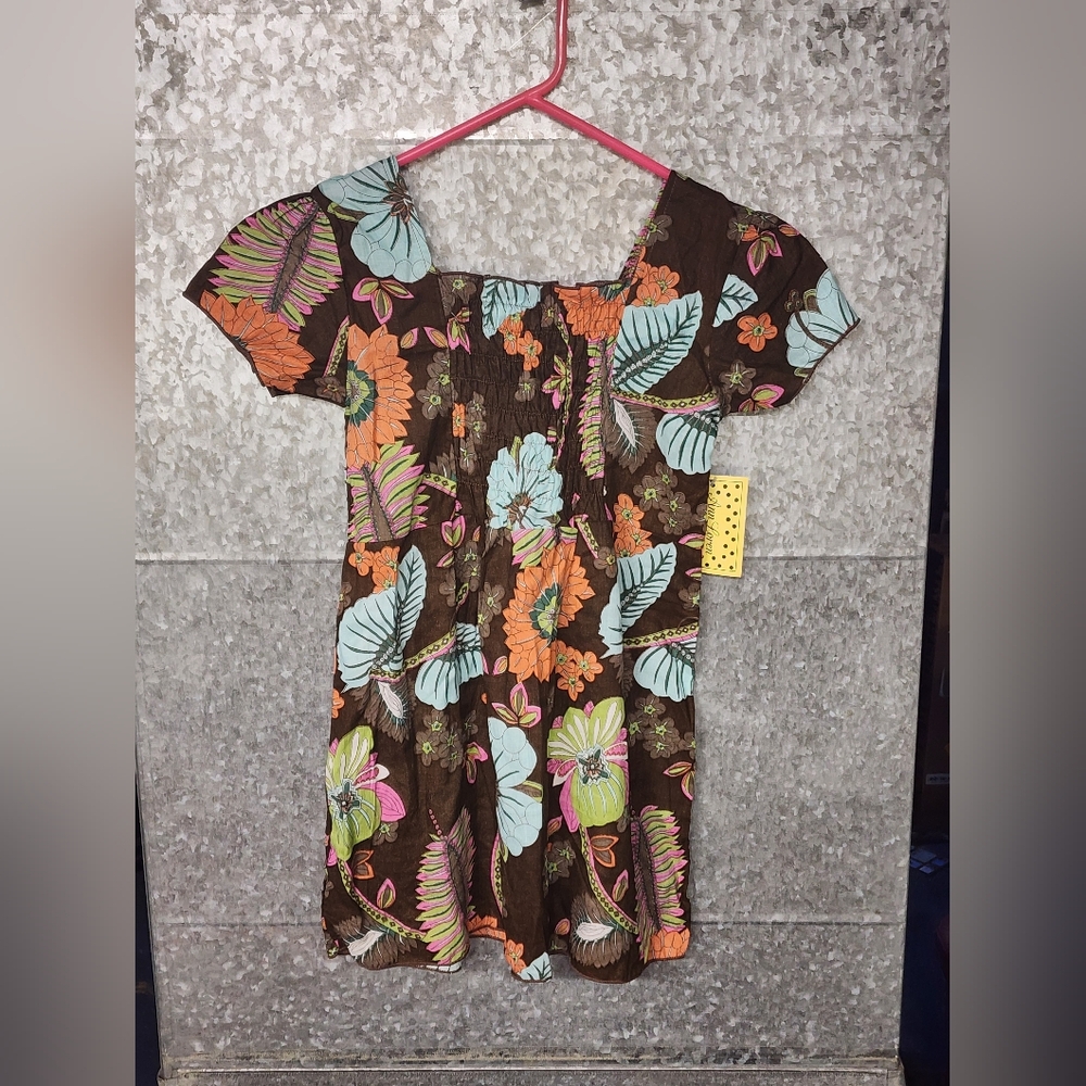 NWT Ann Loren Blue/Brown Floral 2 Pc Set Girls 10